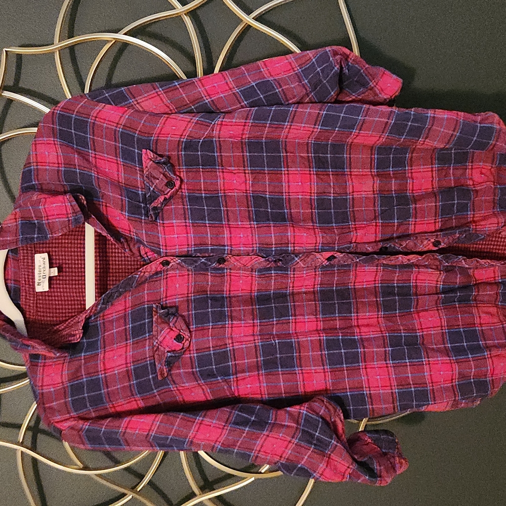 Red and blue women's plaid button down